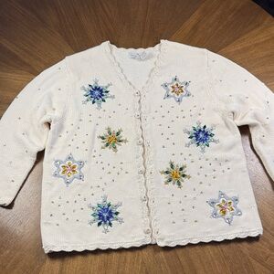 Christopher Radko Cream Cardigan with Snowflake Embellishments 1X XL